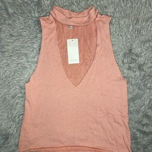 Deep V pink Choker Tank Top